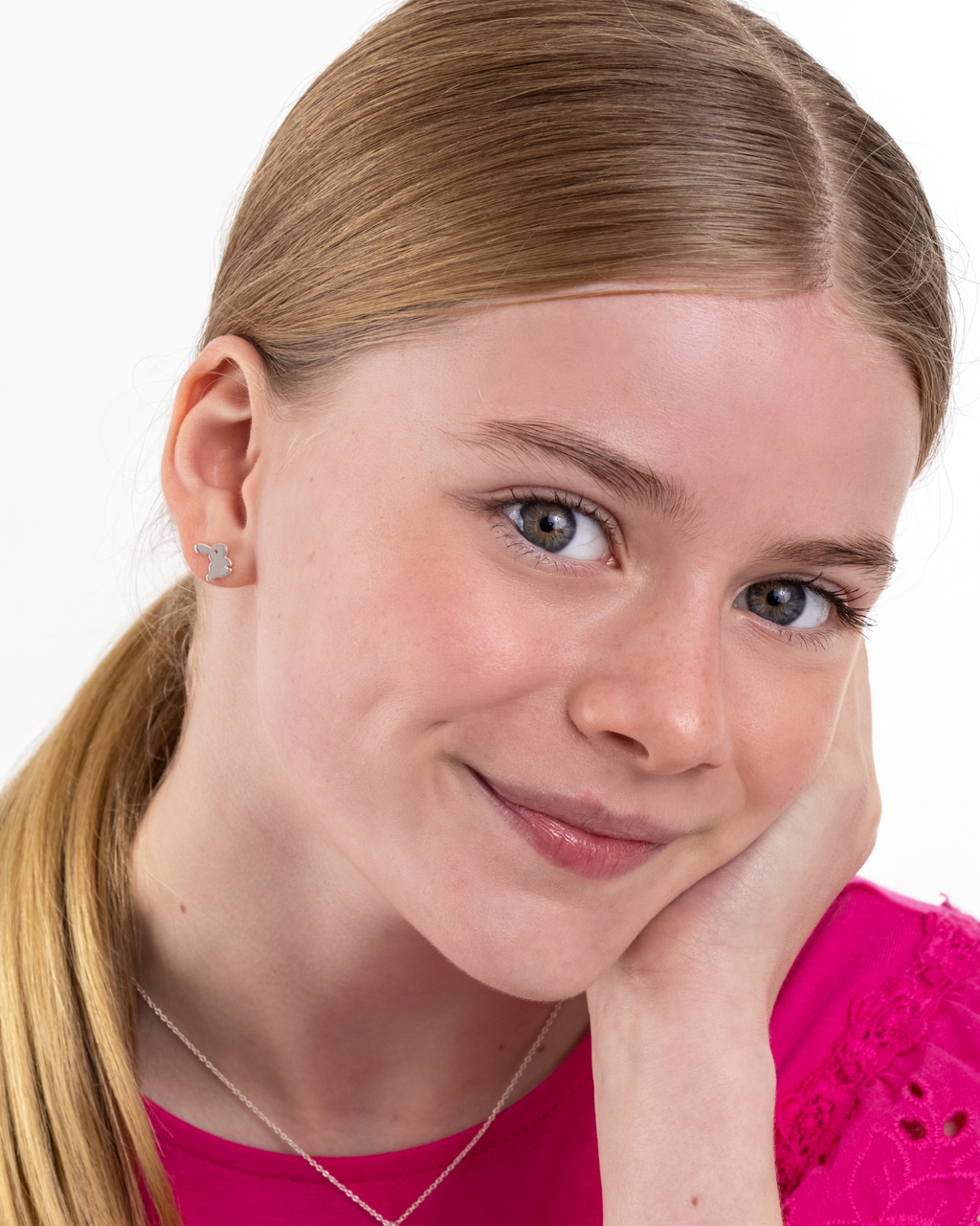 Fluffy Bunny Rabbit Stud Earrings - Sterling Silver