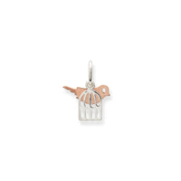 A Sterling Silver Pendant featuring a Rose Gold vermeil little bird sitting in a cage