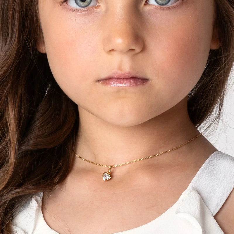 Yellow Gold Pendant in the Sparkle Heart Shape with a CZ diamond.